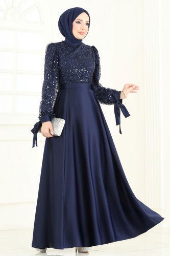 moda selvim Pul İşlemeli Saten Abiye 5670EDF311 Laci - Thumbnail