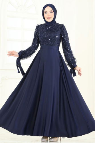moda selvim Pul İşlemeli Saten Abiye 5670EDF311 Laci - Thumbnail