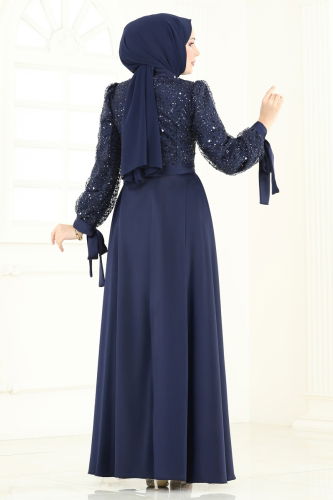 moda selvim Pul İşlemeli Saten Abiye 5670EDF311 Laci - Thumbnail