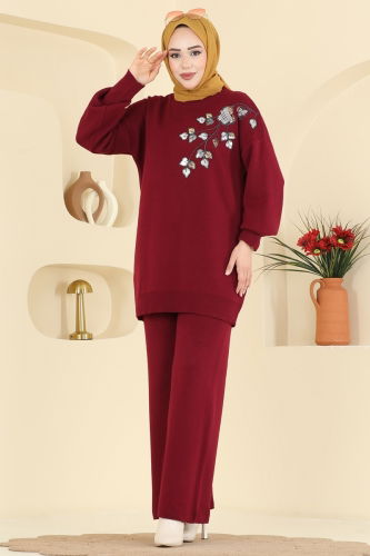 M.T. - Pul İşlemeli Triko Takım 1101MT581 Bordo