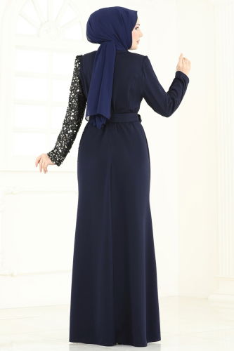 moda selvim Pul Payet Detay Abiye Elbise 2808ASMK1074 Laci - Thumbnail
