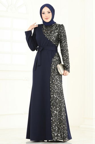 moda selvim Pul Payet Detay Abiye Elbise 2808ASMK1074 Laci - Thumbnail
