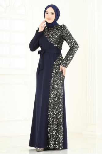 moda selvim Pul Payet Detay Abiye Elbise 2808ASMK1074 Laci - Thumbnail