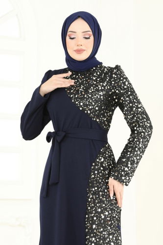 moda selvim Pul Payet Detay Abiye Elbise 2808ASMK1074 Laci - Thumbnail
