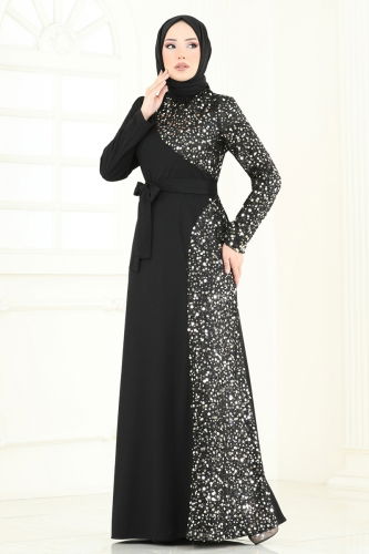 A.S.M.K. - Pul Payet Detay Abiye Elbise 2808ASMK1074 Siyah