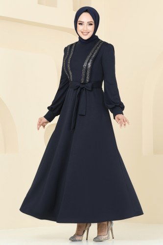 moda selvim Pul Payet Detay Abiye Elbise ASM2771 Laci - Thumbnail