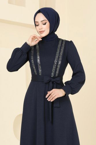 moda selvim Pul Payet Detay Abiye Elbise ASM2771 Laci - Thumbnail