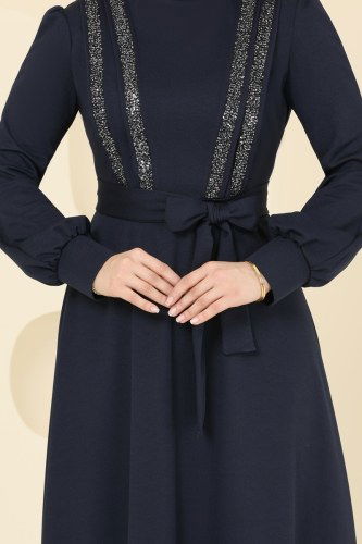 moda selvim Pul Payet Detay Abiye Elbise ASM2771 Laci - Thumbnail