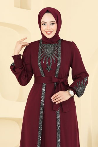 moda selvim Pul Payet Detay Takım ASM2805 Bordo - Thumbnail