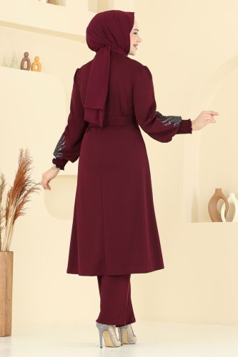 moda selvim Pul Payet Detay Takım ASM2805 Bordo - Thumbnail