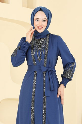 moda selvim Pul Payet Detay Takım ASM2805 İndigo - Thumbnail