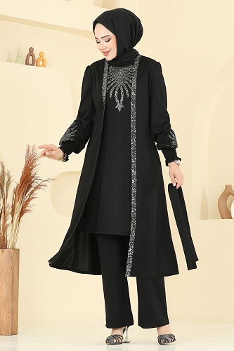 moda selvim Pul Payet Detay Takım ASM2805 Siyah - Thumbnail