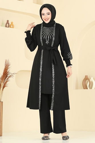 moda selvim Pul Payet Detay Takım ASM2805 Siyah - Thumbnail