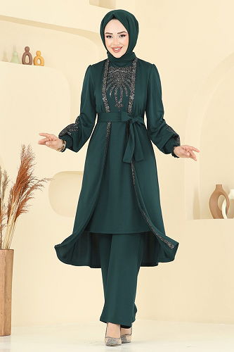 moda selvim Pul Payet Detay Takım ASM2805 Zümrüt - Thumbnail