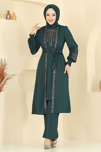 moda selvim Pul Payet Detay Takım ASM2805 Zümrüt - Thumbnail