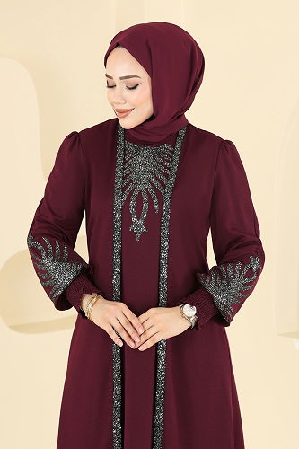 moda selvim Pul Payet Detay Tunik ASM2845 Bordo - Thumbnail