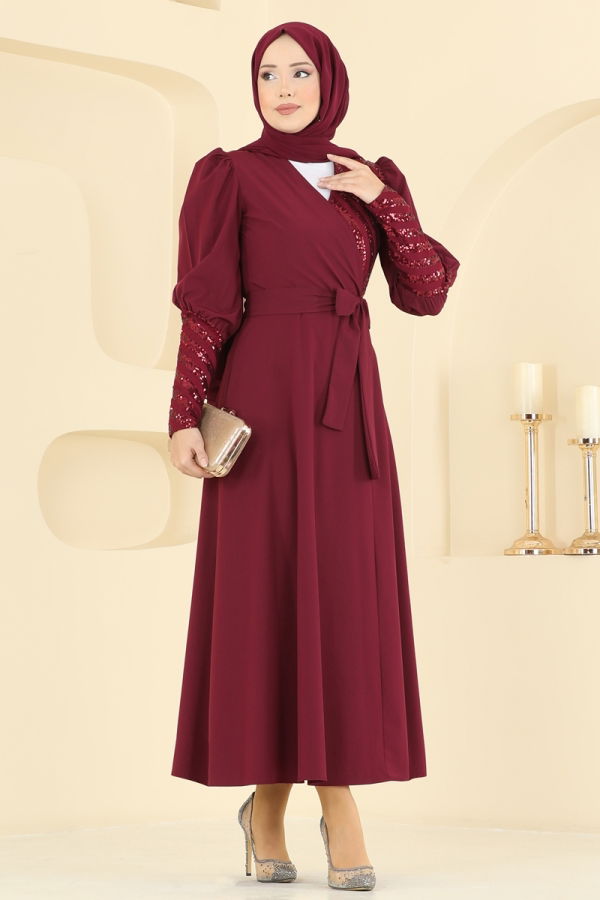 Modaselvim 3 AYLAR ÖZEL Pul Payet Detaylı Abiye 2739ASMK1074 Bordo