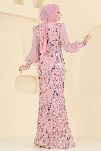 moda selvim Pul Payet Detaylı Abiye 2847ELCK1161 Pudra - Thumbnail