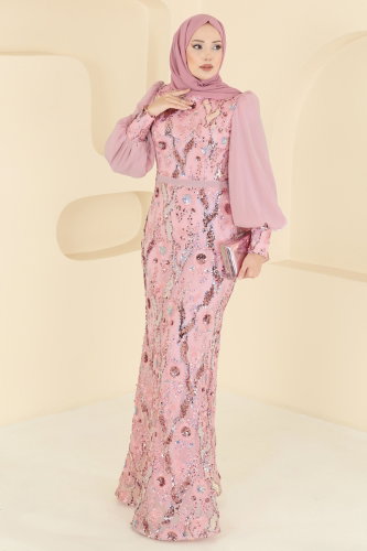 E.L.C.K. - Pul Payet Detaylı Abiye 2847ELCK1161 Pudra