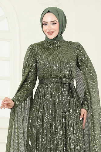 moda selvim Pul Payet Detaylı Abiye 5698EDF311 Haki - Thumbnail