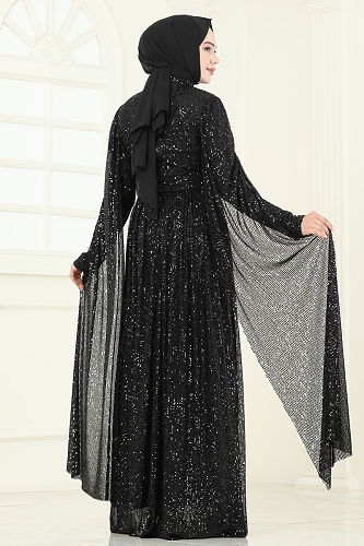 moda selvim Pul Payet Detaylı Abiye 5698EDF311 Siyah - Thumbnail