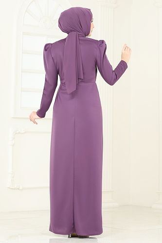 moda selvim Pul Payet Detaylı Abiye Elbise 2793ASMK1074 Koyu Lila - Thumbnail