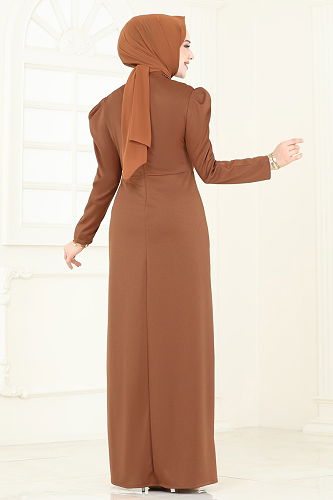 moda selvim Pul Payet Detaylı Abiye Elbise 2793ASMK1074 Taba - Thumbnail