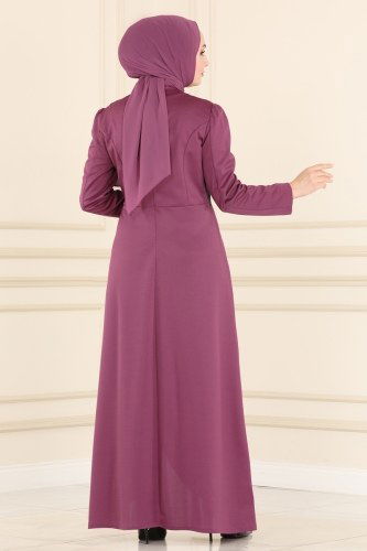 moda selvim Pul Payet Detaylı Abiye Elbise ASM2545 Gül Kurusu - Thumbnail