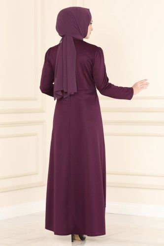 moda selvim Pul Payet Detaylı Abiye Elbise ASM2545 Mor - Thumbnail