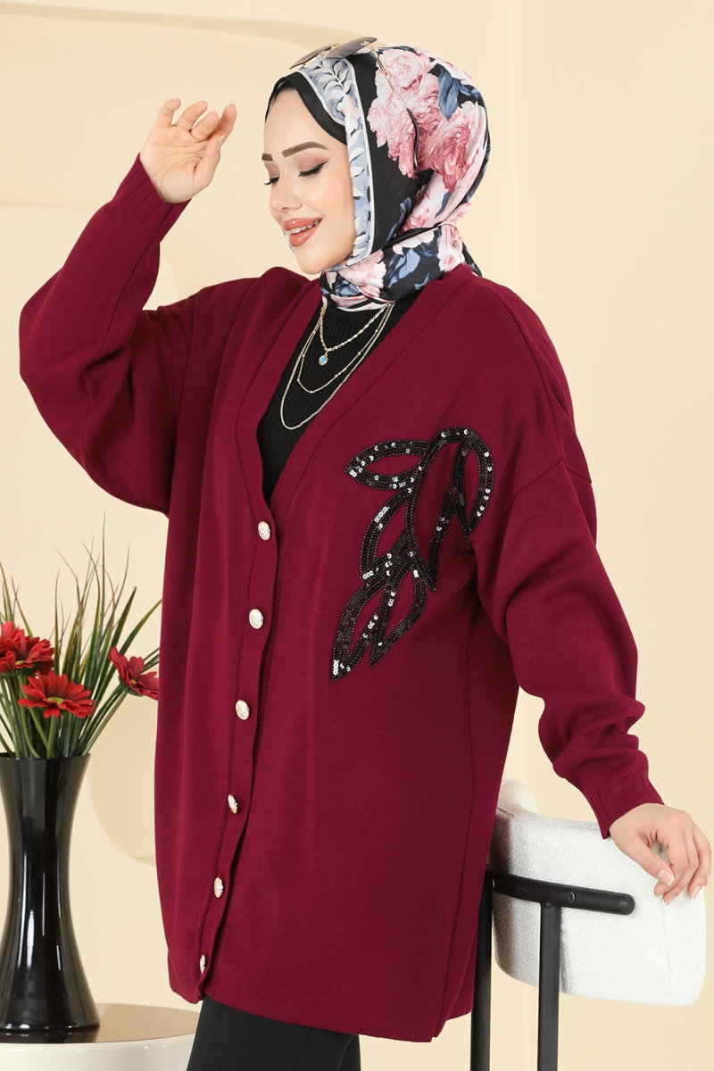 Pul Payet Detaylı Hırka 2502UZ662 Bordo