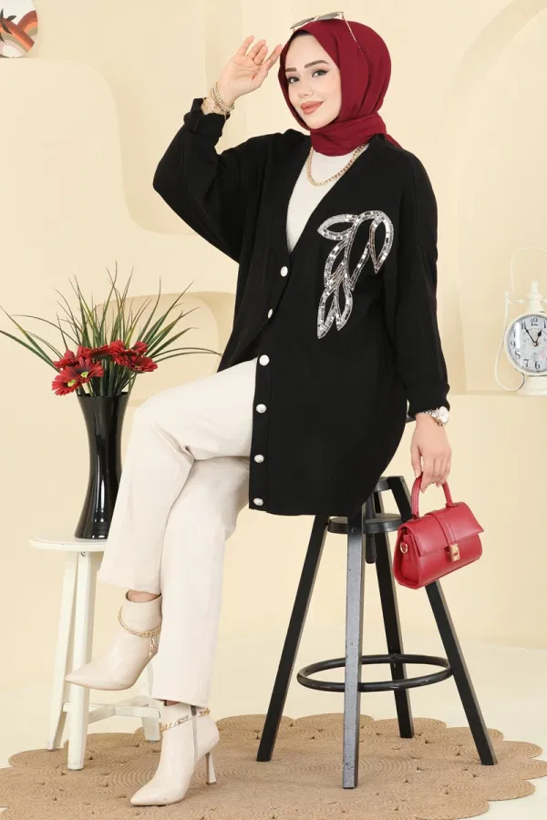 Modaselvim Hırka/Yelek Pul Payet Detaylı Hırka 2502UZ662 Siyah