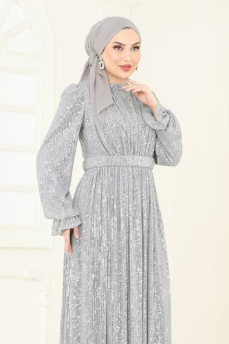 moda selvim Pul Payet İşlemeli Abiye 5680EDF311 Gümüş - Thumbnail