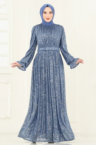 moda selvim Pul Payet İşlemeli Abiye 5680EDF311 Mavi - Thumbnail