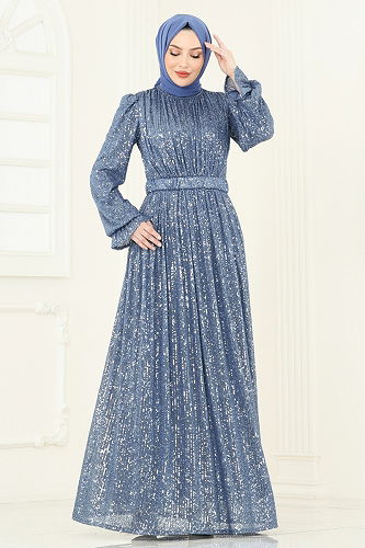 moda selvim Pul Payet İşlemeli Abiye 5680EDF311 Mavi - Thumbnail