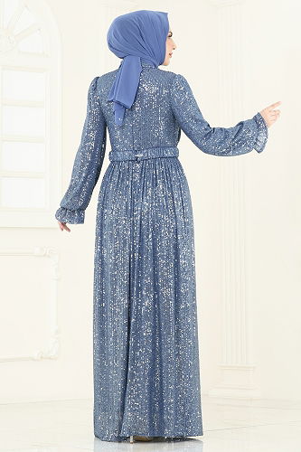 moda selvim Pul Payet İşlemeli Abiye 5680EDF311 Mavi - Thumbnail