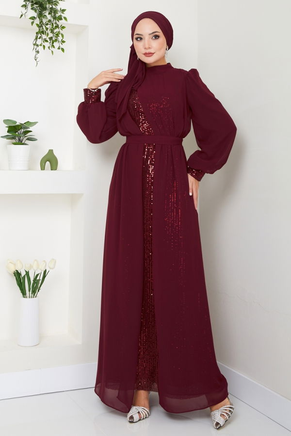 Pul Payet Şifon Abiye 6591YG95 Bordo - 3