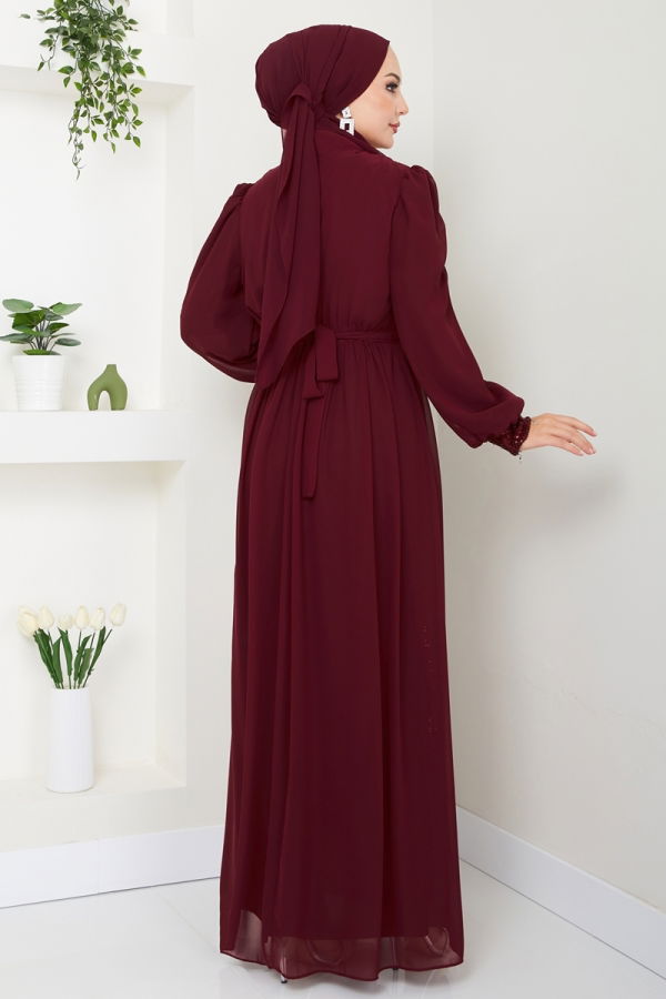 Pul Payet Şifon Abiye 6591YG95 Bordo - 6