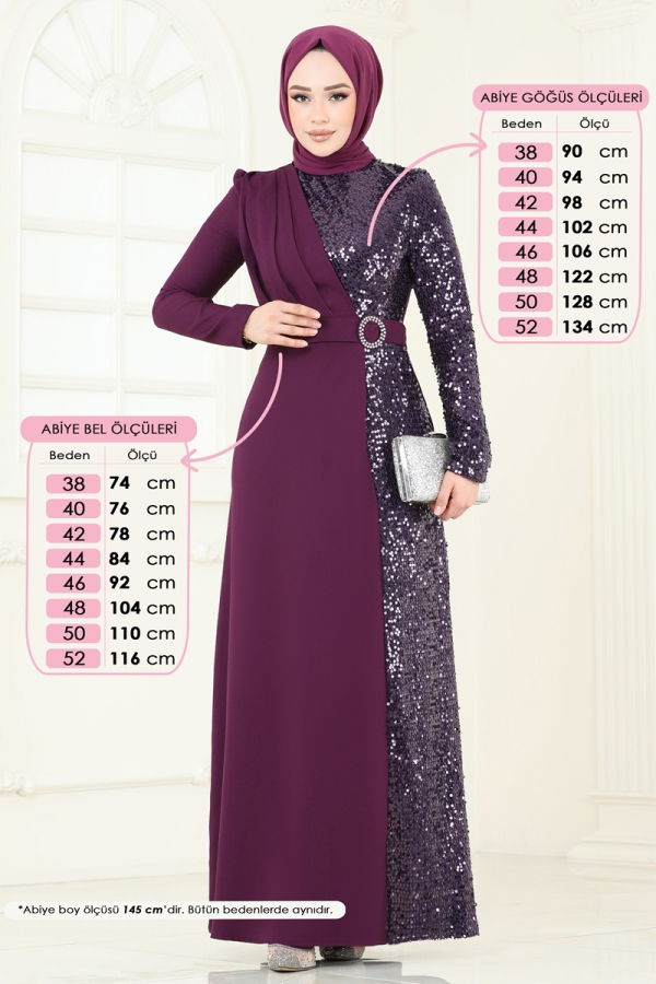 Modaselvim BAHAR İNDİRİMLERİ Pul Payetli Abiye Elbise 2516ASMK1074 Mor