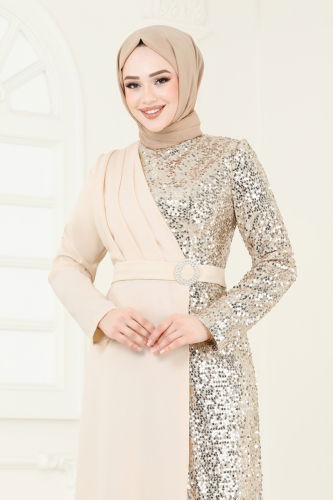 moda selvim Pul Payetli Abiye Elbise 2516ASMK1074 Taş - Thumbnail