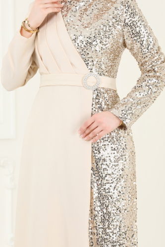 moda selvim Pul Payetli Abiye Elbise 2516ASMK1074 Taş - Thumbnail