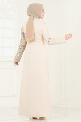 moda selvim Pul Payetli Abiye Elbise 2516ASMK1074 Taş - Thumbnail
