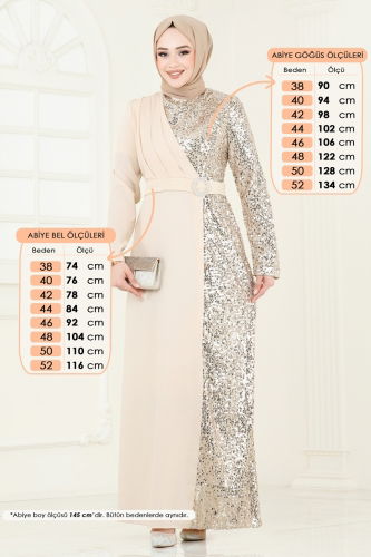 moda selvim Pul Payetli Abiye Elbise 2516ASMK1074 Taş - Thumbnail