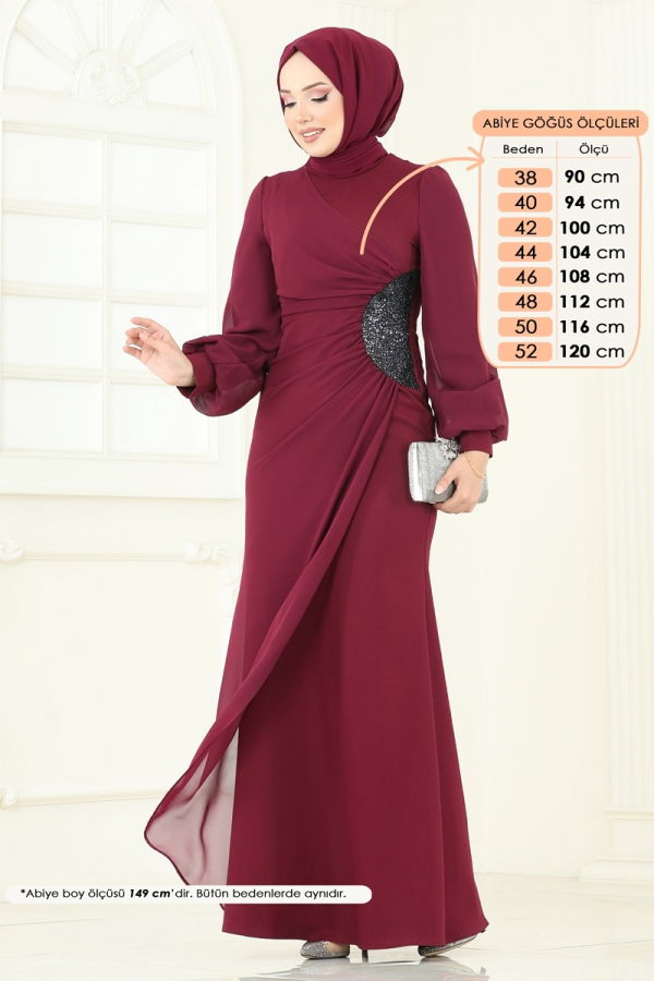 Modaselvim SEPETTE NET %20 + %10 İNDİRİM Pul Payetli Abiye Elbise 2770ASMK1074 Bordo