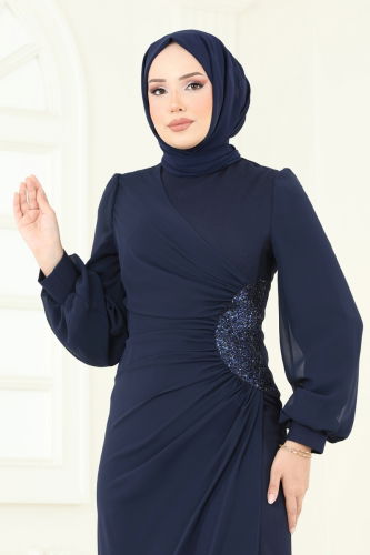 moda selvim Pul Payetli Abiye Elbise 2770ASMK1074 Laci - Thumbnail