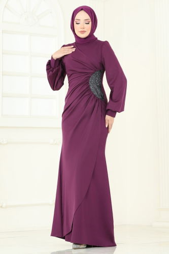 A.S.M.K. - Pul Payetli Abiye Elbise 2770ASMK1074 Mor