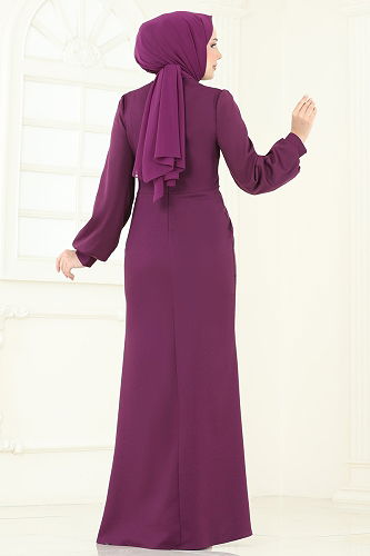 moda selvim Pul Payetli Abiye Elbise 2770ASMK1074 Mor - Thumbnail