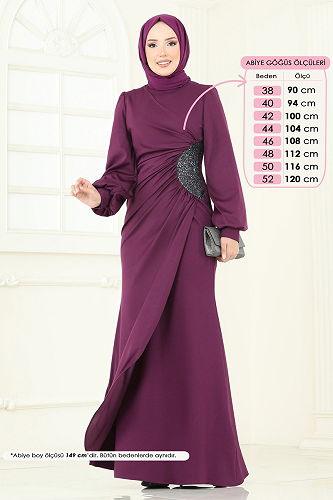 moda selvim Pul Payetli Abiye Elbise 2770ASMK1074 Mor - Thumbnail