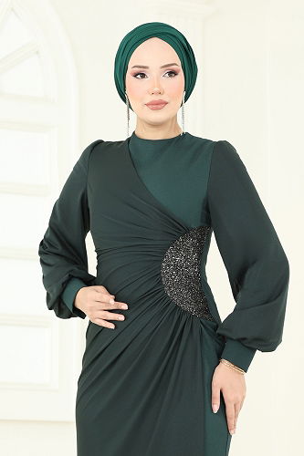moda selvim Pul Payetli Abiye Elbise 2770ASMK1074 Zümrüt - Thumbnail