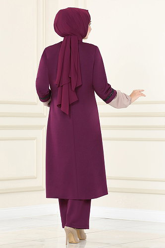 moda selvim Pullu İkili Takım ASM2670-M Mürdüm - Thumbnail