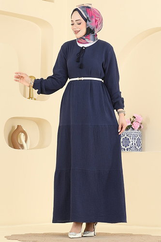 moda selvim Püskül Detaylı Müslin Elbise 5591ZNNK1102 Laci - Thumbnail